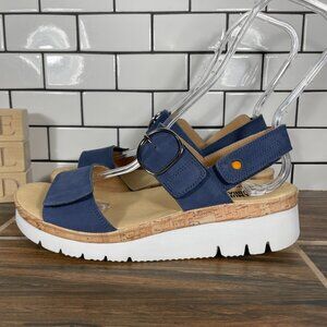 Samuel Hubbard Portola Two Strap Womens Size 9.5 Shoes Blue Nubuck Wedge Sandal